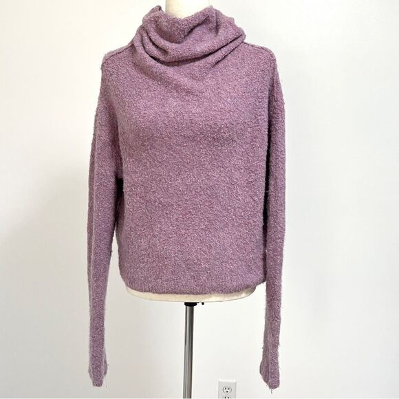 Free People Stormy Pullover Sweater Pink Purple S Cowl Neck Boucle Teddy Crop - Picture 10 of 16
